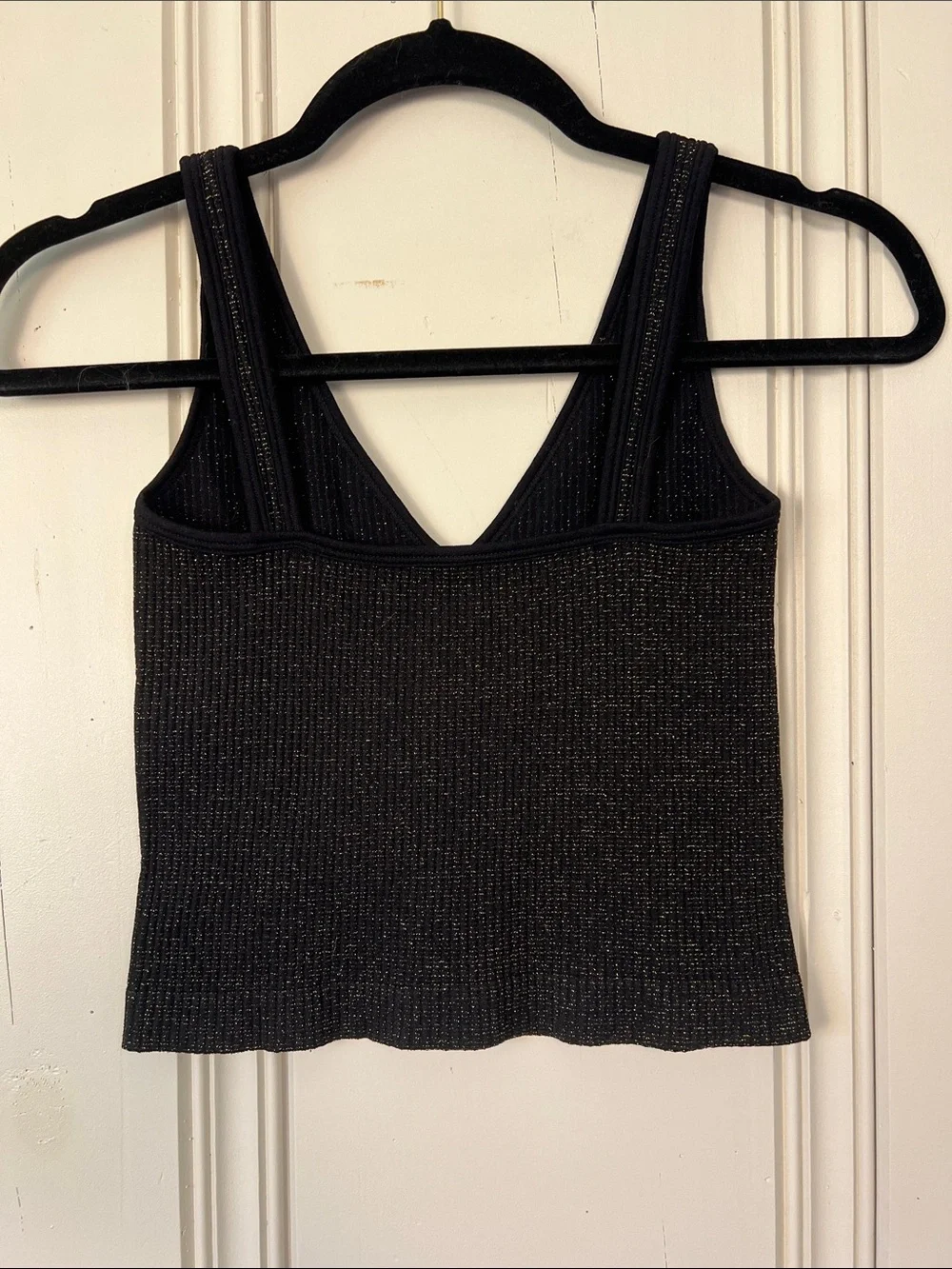 Free People Black Metallic Knit Tank‎ XS Sparkle Party Festival Top